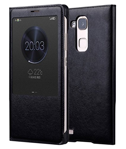 Prevoa ® ?Huawei Mate 7 Funda - Flip PU S- View Funda Cover Case para para Huawei Ascend Mate 7 6.0 Pulgadas Smartphone - Negro