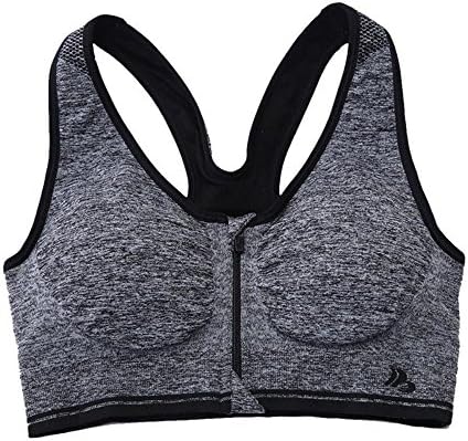 Home4Garden Women's Sport Yoga Bra Running Jogging Fitness Exercise Pad Racer Tank Crop Top Aerobics Dance Front Zipper Vest (Grey, M)