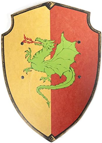 VAH - sturdy wooden Knight Shield "Royal Dragon", made of poplar wood with Dragon theme - size: 14,2/19,7 inches  - color: yellow/red [harmless paintings| two riveted handles made from synthetic leather | Made in Germany]