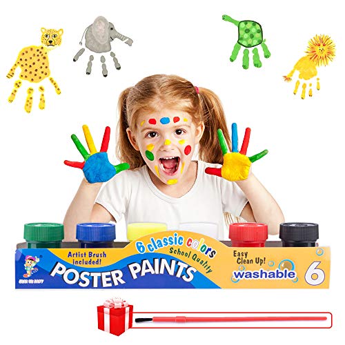 Anoak Kinder Fingerfarbe Set ,6 X 20ML Wasser-basierte Fingerfarben,Washable,parabenfrei,glutenfrei,laktosefrei,vermalbar mit Pinsel und Fingern,geeignet zum Malen in Kindergarten,Schule und zu Hause