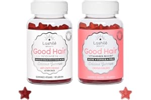 Lashilé Beauty - Complément Alimentaire - Anti-chute, croissance et fortification cheveux - Coffret Exclusive Good Hair et Good Hair women - Biotine, Fer, Zinc, MSM, B12 - Cure 1 Mois - 60 Gummies