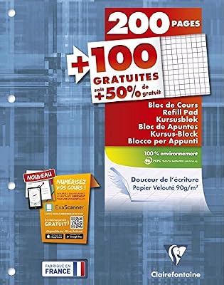 Clairefontaine Metric 65816c Bloc-note Petits carreaux 200 pages + 100 pages gratuites Bleu