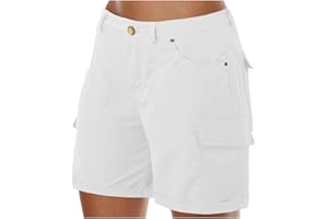 POIUIYQA Shorts Cargo Femme Été Léger Taille Elastique Pantalons Court Taille Haute Fermeture éclair pour Randonnée Golf Loisir Safari avec Multi-Poches