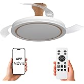 NARVI Ceiling Fan White and Beech Wood &Oslash;107 cm with Dimmable LED Light, Low Consumption Silent DC Motor, Fan Lamp with Contro