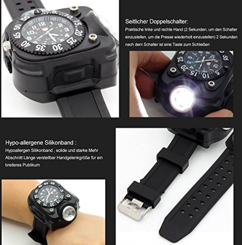 Sunmoch Super Helle 5-Mode Handgelenk LED Licht USB Aufladbar Wasserdichte LED Taschenlampe Fitness tracker Wristlicht Sportuhr Licht mit Kompass, Verwendet als Running Lichter, Radfahren Licht, Klettern Lichter, Camping Lichter,Outdoor Mini Taschenlampe - 7