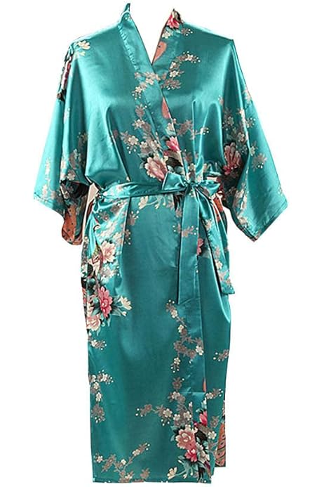 Kimono Donna Vestaglia Corta In Raso Con Scollo A V Accappatoio