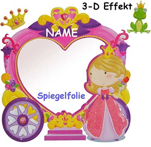 3-D Effekt _ Kinder Spiegel / Wandspiegel mit Spiegelfolie – “ Froschkönig / Prinzessin & Märchenkutsche “ – selbstklebend & wiederverwendbar – als Wandsticker / Wandtattoo – Pop Up – Kinderzimmer – die Wand – Baby / Babyspiegel – Spiegelaufkleber – Mädchen – Kinderzimmerspiegel – Figur / Kinderspiegel – Baby-Spiegel / Fliesenspiegel – Prinzessinnen / Fee – Elfe – Wandbild - 3