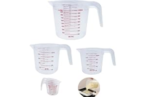 TSKDKIT 3 Pcs Verres Doseur Plastique Pichet Doseur 1L, 500ml, 250ml Becher Gradué Pot Pichet Gradué Verres Gradués en Plastique pour la cuisson de l'eau froide, du jus, du lait