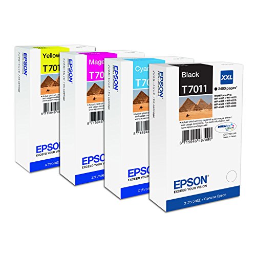 4 x Cartouche d'encre d'origine pour epson workforce pRO wP 4000 serie t7011, t0712, t0713, t0714–noir, cyan, magenta, jaune