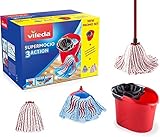 Vileda 161552 SuperMocio-1 Balai 3 Action + 2 recharges Microfibre Power, Rouge, Pack Special