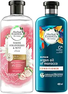 Herbal Essences Bio: Renew White Strawberry And Sweet Mint Shampoo, 400 Ml With Herbal Essences Bio Renew Argan Oil Of Morocco Conditioner, 400 Ml