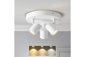 ANWIO Plafonnier Spots, 3 Spots de Plafond Led Intérieur Max 40W, Spots de Plafond Blancs, Base Ronde, Spot de Plafond LED Pivotant (Ampoules Incluses).(EUCS-LG11A)