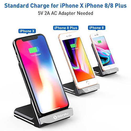 Caricatore Wireless Veloce, SonRu QI Rapido Caricabatterie Senza Fili Supporto con 2 Bobine, Veloce Ricarica per Samsung Galaxy S8, S8+, Note 8, Note 5, S7, S7edge, S6 Edge, Standard Ricarica per iPhone X 8 8 Plus e Tutti I Dispositivi Abilitati Qi
