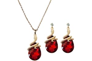 HSAJS Parure collier et boucles d'oreilles Femme Mariage Gold Bijoux pour Femme Collier et Boucle D'oreille Serpent Goutte d'eau Pendentif Bijoux Cadeaux Demoiselle d'honneur Fantaisie Cadeau Bijoux