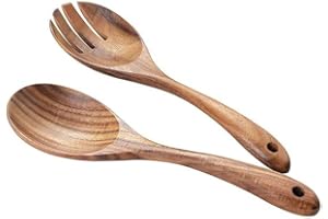 ANICY 2 sztuki drewnianych sztućców do sałatek – 30 cm, drewniane łyżki do serwowania, zestaw sałatek, kolacji, widelec i łyżka, długi uchwyt, szczypce do sałaty