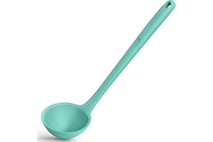 Mestolo da zuppa in silicone da 34cm: U-Taste 315℃ resistente al calore, antiaderente, gomma senza cuciture, cucchiaio da cucina grande con manico lungo e solido antiscivolo (Aqua Sky)