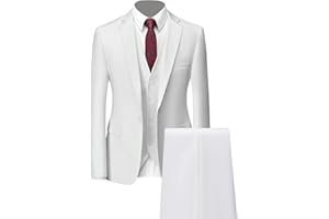 JESHIFANGJIUSU Ensemble de Costume Formel 3 Pièces pour Hommes Costumes de Smoking de Mariage Slim à 1 Bouton Revers Élégant Blazer de Fête d'affaires Gilet Pantalon