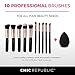 Rose Gold 10 Piece Professional Kabuki Contouring Makeup Brush Set with Taklon Synthetic Hair for Face, Cheeks and Eyes, Liquid Cream Powder Mineral Make Up, BONUS Complexion Beauty Sponge Blender