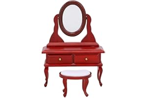 ZERODIS 1:12 Accessorio per Casa delle Bambole, Mini Com?in Legno Giocattolo di Simulazione Tavolo da Toeletta Set di Mobili per Casa delle Bambole Modello Arredamento Regalo per Ragazzo Ragazza (Rosso)