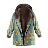 iHENGH Neujahrs Karnevalsaktion Damen Herbst Winter Bequem Lässig Mode Frauen Womens Winter Warm Outwear Blumendruck Mit Kapuze Taschen Vintage Oversize Mäntel