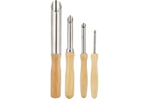 4 Stück Kreisförmige Ton Lochschneider aus Edelstahl und Holz, Keramik-Herstellungswerkzeug, Töpfer-Lochwerkzeug für Töpfer-Ton-Skulptur (4 Runde)