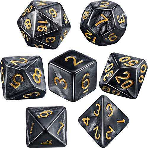 eBoot Dados Poliédricos Set de 7-Dados para Dungeons y Dragons con Bolsa Negra (Negro Gris)