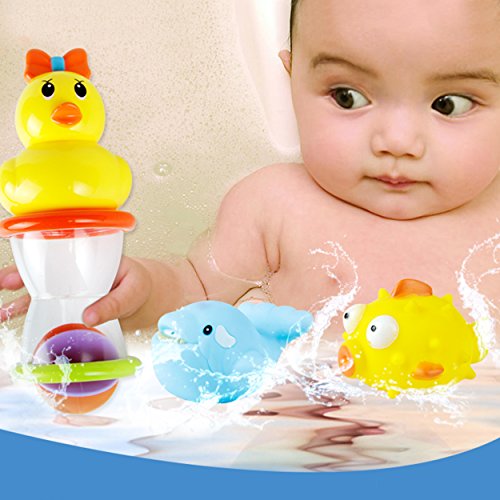 Badespielzeug Baby Set, Safe&Care Stapeln Tassen 8 Stücke Badewannenspielzeug, mit Netz Speicherungstasche Babyspielzeug Kleinkindspielzeug für Jungen und Mädchen - 7
