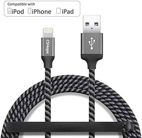 CSHope 5ft / 1.5M MFi Certified Cable Charge and Data Sync Nylon Braided Lightning Cable (1pc, Black and Grey)