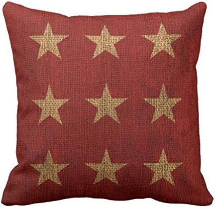 Home Decorative Square Pillow Case Cushion Cover 16X16 Inches Stars Rustic Red And Natural