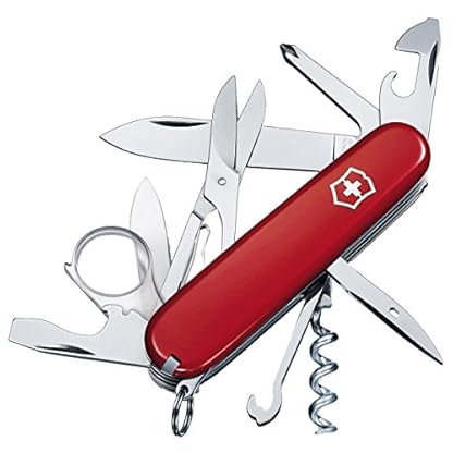 Victorinox Explorer Swiss Army Knife, Medium, Multi Tool, 16 Functions, Blade, Magnifying Glass, Red