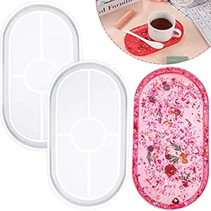 Ready Shop go 2 pcs Oval Silicone Tray Resin Mold Casting Mold for DIY Jewelry Clay Cement Casting 20 cm X 11.5 cm , Clear