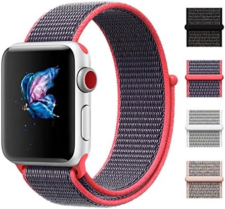 CHEEDAY New Nylon Sport Loop iWatch Strap with Hook and Loop Fastener Adjustable Closure Wrist Band Replacment for Apple Watch Nike+ Series 3/2/1,Sport &amp; Edition (38mm, Electric Pink)
