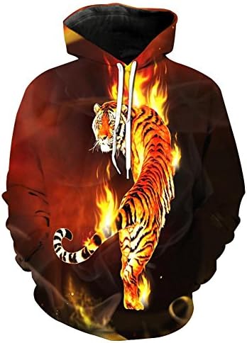 YYHSO Men's Large Size Hoodies 3D Tiger Printed Unisex Casual Loose Thicker Long Sleeves Pullover Hooded Sweatshirt For Couple Gift S-6XL , tiger , L