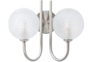 ValueLights | Brushed Chrome 2 Way Wall Light Fitting with Textured Glass Shades | Bath Wall Lights, Home Décor & Improvement Essential | IP44 Bathroom