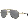 Versace Unisex Sunglasses Gold Frame, Polarized Grey Mirror Silver Lenses, 59MM, Gold, X-Large