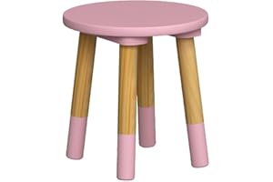 URBNLIVING Kids Wooden Portable Stool, Lightweight and Anti-Slip, H26cm x D24cm, Round Seat Pink Chair for Toddlers, Small Children, Home Decor for Desk, Table, Nursery, Kitchen, Bedroom