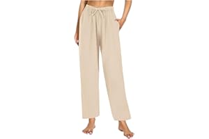 SKFLABOOF Stoffhose Damen Musselin Hose Sommer Mode Lässige Leichte Freizeithose Strandhose Sommerhose Einfarbig Bequeme Luftige Einfarbig Gerade Geschnitten Bein Hosen und Taschen