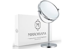 MIRRORVANA Miroir Grossissant x10, Miroir Rond pour Salle De Bain, Miroir de Table pour Maquillage avec Rotation à 360, Miroir Loupe sur Pied 10 Fois et 1 Fois, 18cm