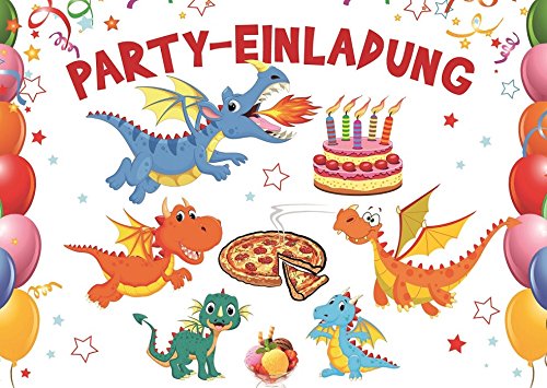 Lustige Drachen / Dinosaurier-Einladungskarten im Set (10863) zum Kindergeburtstag von EDITION COLIBRI © - umweltfreundlich, da klimaneutral gedruckt