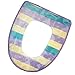 Produktbild RotSale® 1x GrünWärmer Plüsch Toilettensitzbezug Waschbar Bunte Streifen WC-Sitz-Pad Grün Violett Gelb