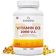 Bandini® Vitamin D3 | 365 Softgels 1 Year Supply - 2000 IU/50μg Vitamin D in Extra Virgin Olive Oil for Optimal Absorption | for Bones, Teeth, Muscles, Joints, Immune System | High Strenght, Non-GMO