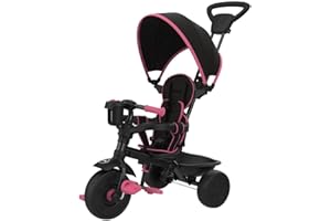TP Toys Zoomee 4 in 1 Deluxe Trike Pink Dusk - Parental Lock Mode, Removable Safety Bar, Safety Steering Lock System & Shock Resistant Wheels. Retractable Sun Canopy, Ages 10-36 Months+