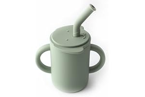 LOVE DEPOT Toddler Straw Cup, Food Grade Silicone Sippy Cup No-Spill Toddler Cup with 2 Handles, BPA Free, 150 ml (Sage)