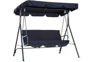 LINGKY Replacement Roof Garden Swing Universal Suitable from 114 x 164 cm to 185 x 249 cm Hollywood Swing 3-Seater UV 50 Replacement Cover Sun Canopy (114 x 164 x 15 cm, Black)