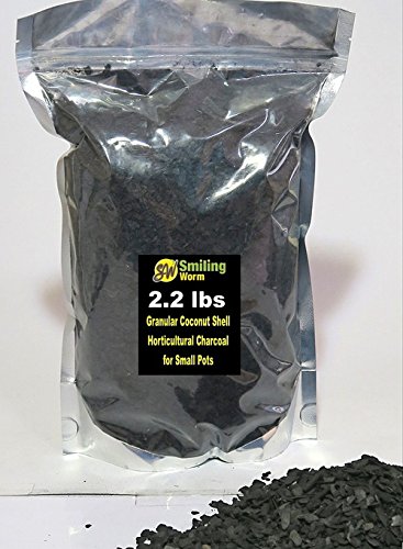 SMILING WORM BRAND: 2.2 Lbs (1 kg) Granular Horticultural Charcoal Grains (average 2 mm). Made from Coconut Shells. Very long Lasting. Ensures Good Drainage. Suitable for adding to Potting Mix, Potting Compost, Potting Soil in Small Flower Pots for Cactus Plants, Succulent Plants, African Violet Saintpaulia Plants, Bottle Gardens and Terrariums. Post free.