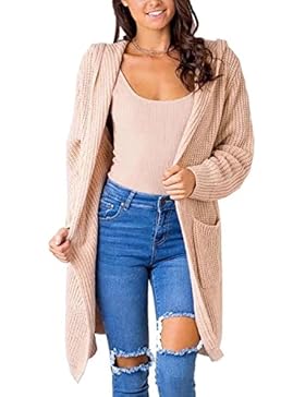 CoCo Fashion Damen Offener Langarm Strickmantel Lace Up Lose Hooded Strick Pullover Strickjacke Cardigan Mantel