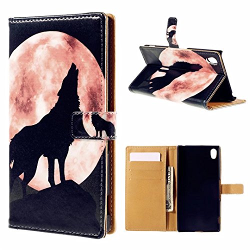 Sony Xperia Z3+ / Z3 Plus Hülle Handytasche, MUTOUREN 2 in 1 Zubehör für Sony Xperia Z3+ / Z3 Plus Slim PU Tasche Klapp Flip Folding Magnetisch PU Leder Flip Cover Tasche mit Kartensteckplatz Brieftasche Hinterschale Kartenschlitz + Metall Stift Stylus – Wolf - 2
