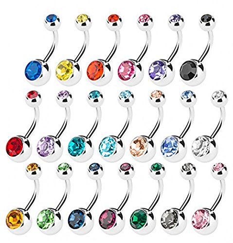 Preisvergleich Produktbild Bauchnabelpiercing Bauchpiercings Nabelpiercing Bauchnabel Piercing Ohrringe stecker , DIKETE® 20 stück Bananabell Körperschmuck KörperPiercing mit Kristallsteine in 10 Farben