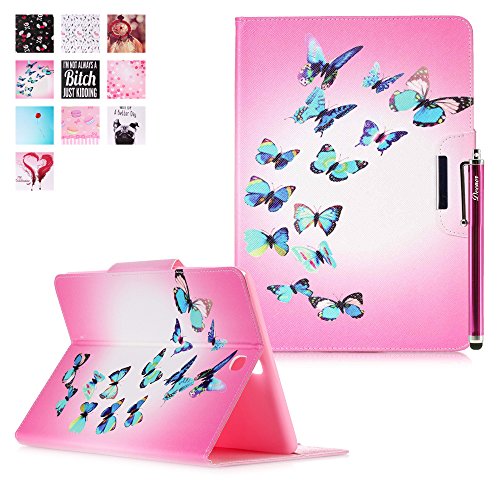 Samsung Galaxy Tab A 9.7 SM-T550 Hülle, Deenor Bunt Painting und Stilvoll Brieftasche Tasche PU Leder Flip Protective Stand Tasche Schutzhülle Hülle für Samsung Galaxy Tab A 9.7 SM-T550.[Blue Butterflies]