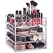 Beautify Make Up/ Jewellery Organiser - Large Clear Acrylic Storage Box , Cosmetic Stand with 3 Drawers, 21 Brush/Lip Gloss Holders & 6 Individual Top Sections
